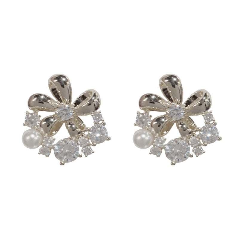 14K Gold-Plated Full Zircon Floral Stud Earrings–Sparkling Chic Design
