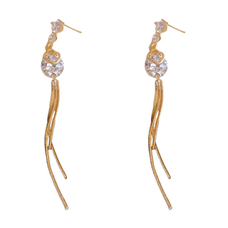 Elegant Diamond Long Tassel Drop Earrings – Floral Design