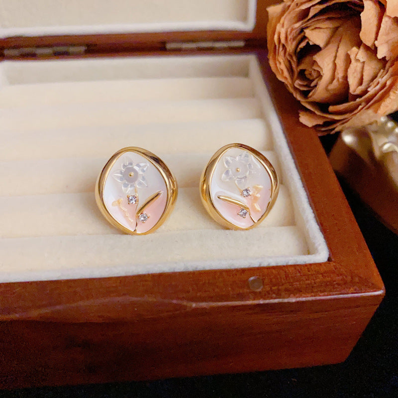 Sweet Gradient Flower Diamond-Shaped Gold Earrings– S925 Silver Needle