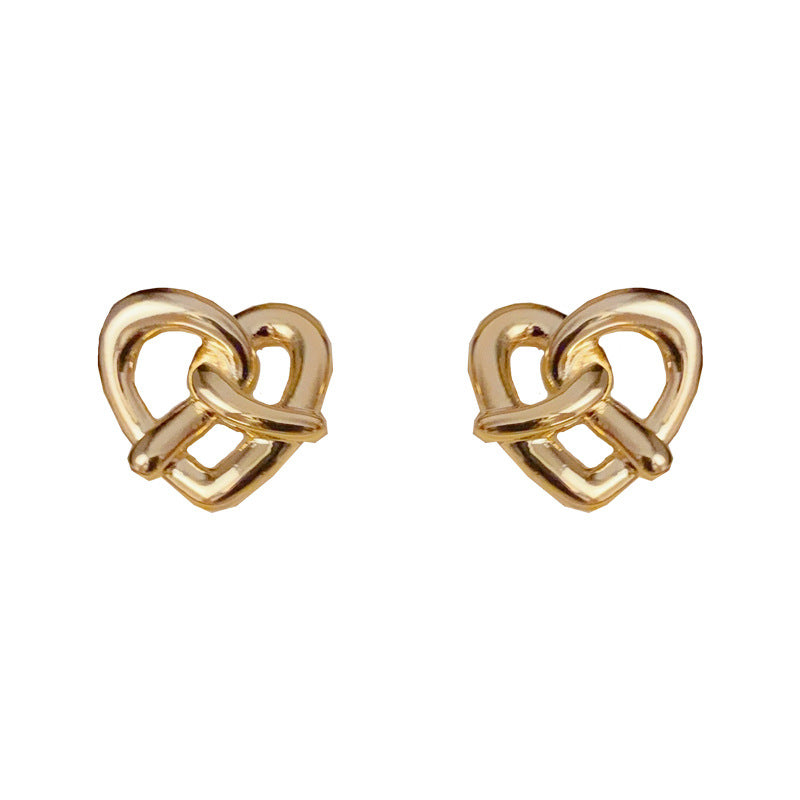 14K Gold-Plated Knot Heart Stud Earrings - Chic Minimalist Design