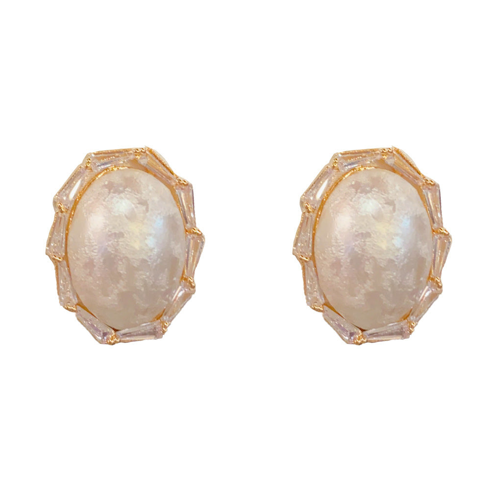 Eaioncol CZ Halo Oval Pearl Stud Earrings Gold Silver