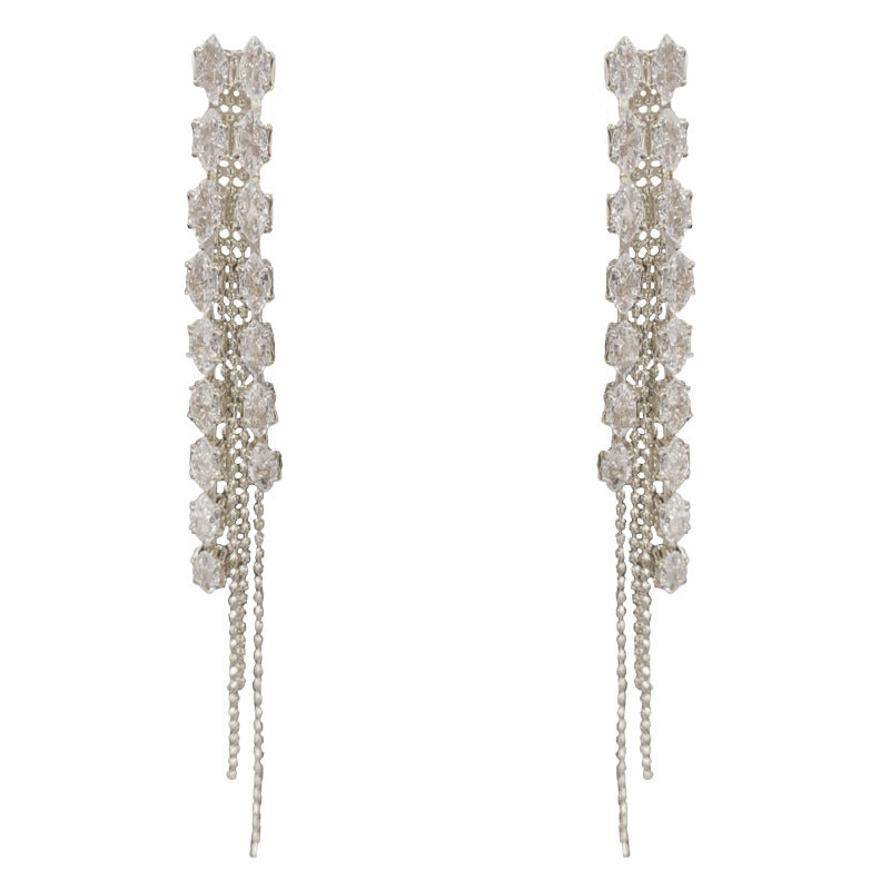 14K Gold Full Zircon Long Tassel Drop Earrings - Chic Elegance Design
