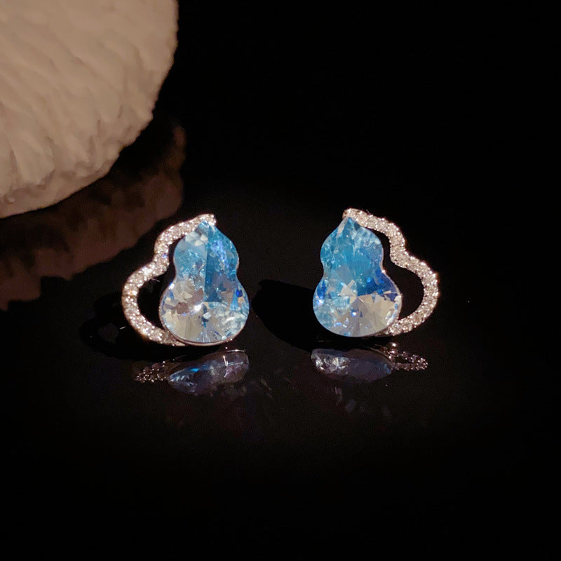 Elegant Full-Zircon Crystal Gourd Stud Earrings – Floral Design