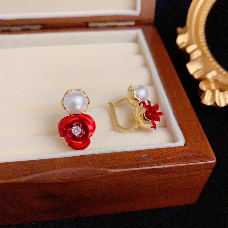 Elegant Pearl Rose Flower Ear Cuff Gold Earrings – Floral Design