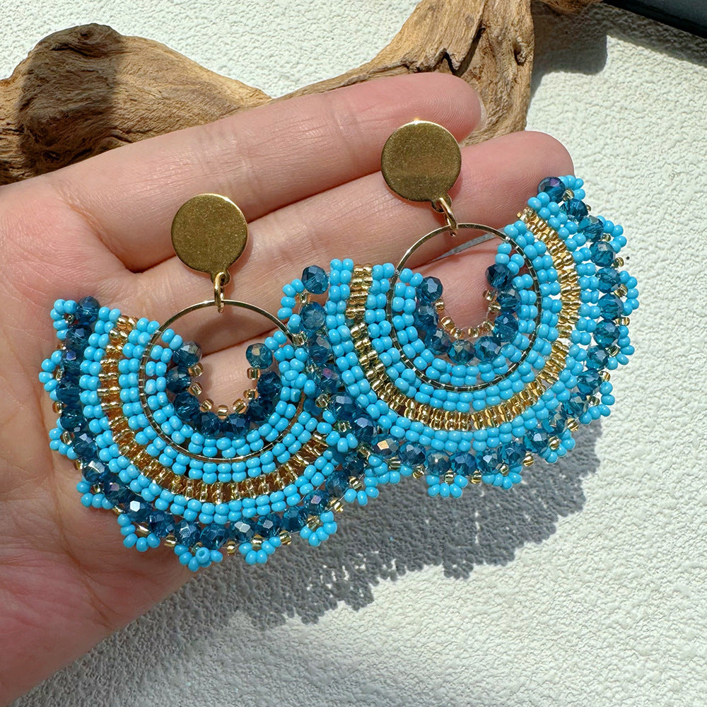 Handmade Bohemian Fan-Shaped Beaded Clay Earrings – ECO Design