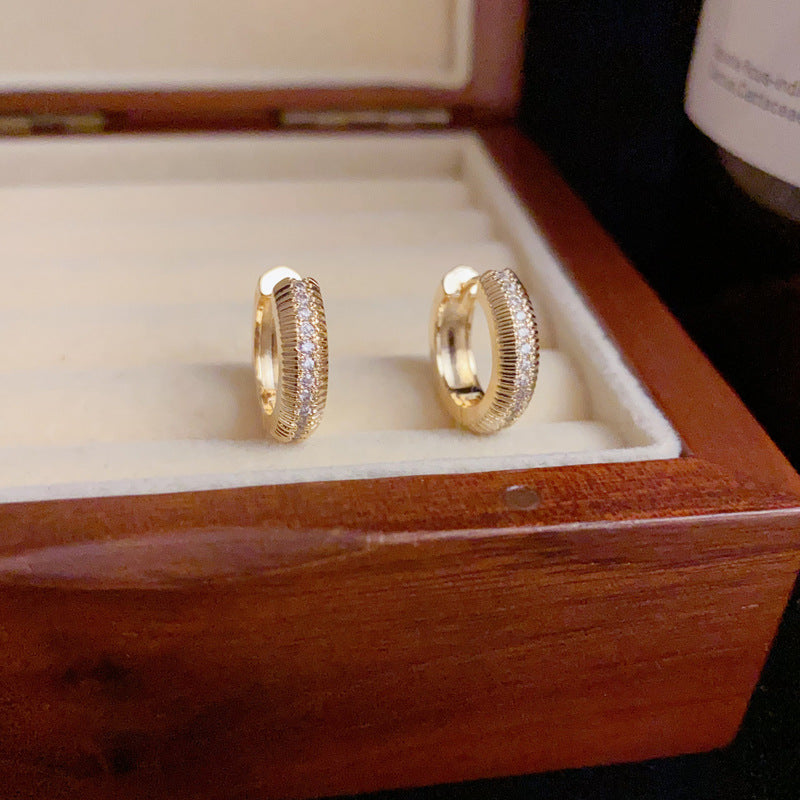 14K Gold Small Zircon Hoop Earrings – Minimalist Luxury Design