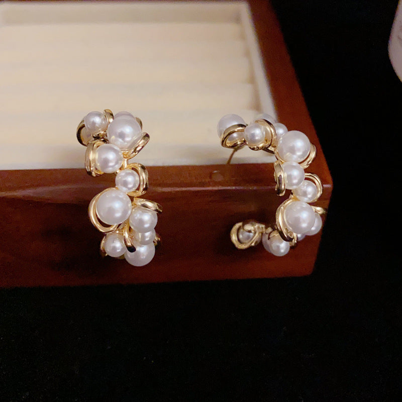 14K Gold-Plated Pearl Wrap Hoop Earrings - Elegant Minimalist