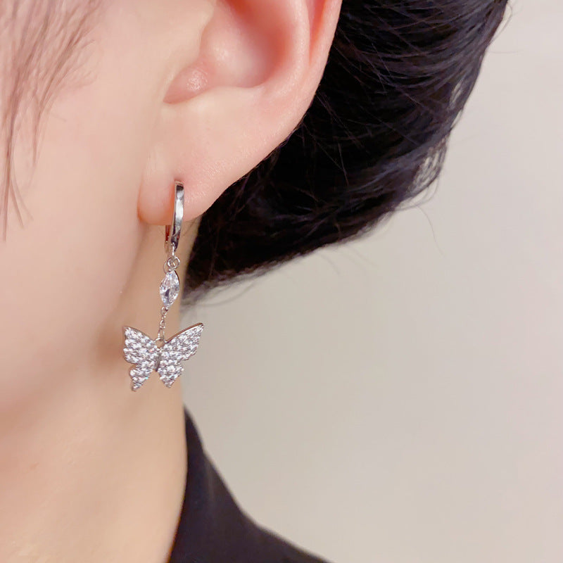 Elegant Zircon Butterfly Tassel Earrings – Micro-Pavé French Design