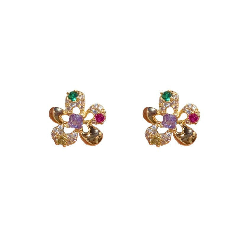 14K Gold Minimalist Colorful Hollow Flower Earrings – Floral Design