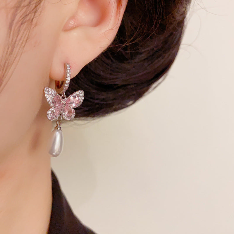 14K Gold Luxury Crystal Butterfly Drop Earrings – Sparkling Elegant