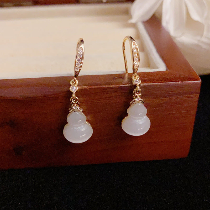 Luxury Cat's Eye Gourd Tassel Drop Gold Earrings – Elegant Design