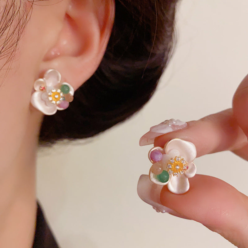 Luxury Handcrafted Pink or Blue Petal Stud Earrings – Elegant Design