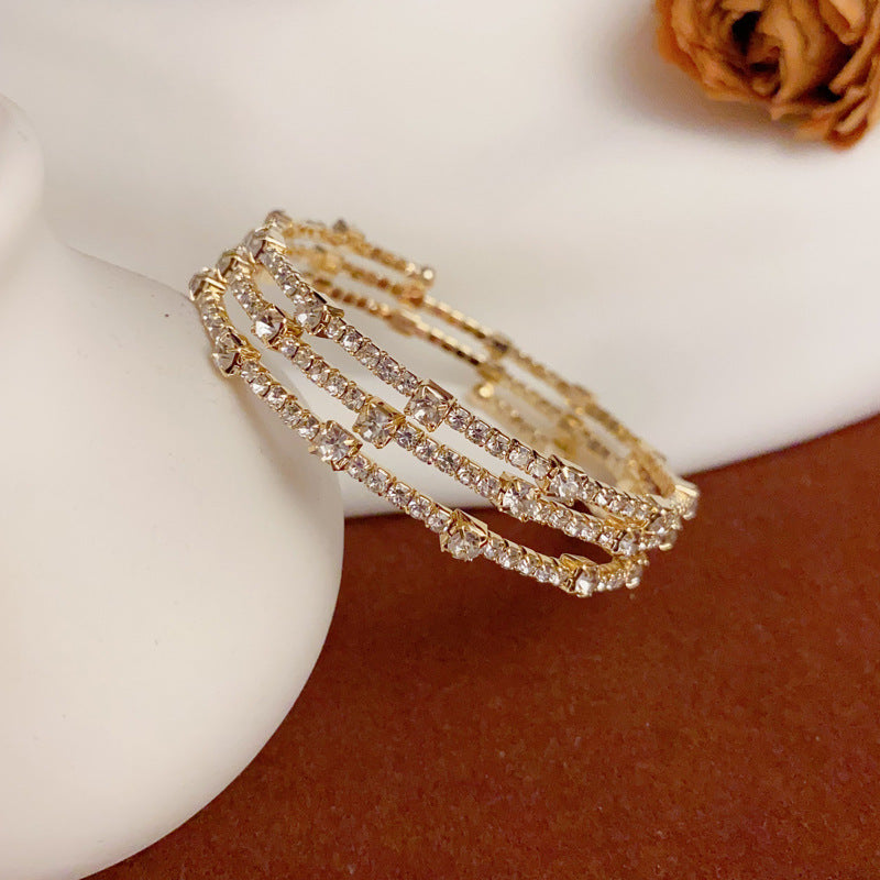 14K Luxury Multi-Layer Rhinestone Stretch Bracelet – Geometric Design