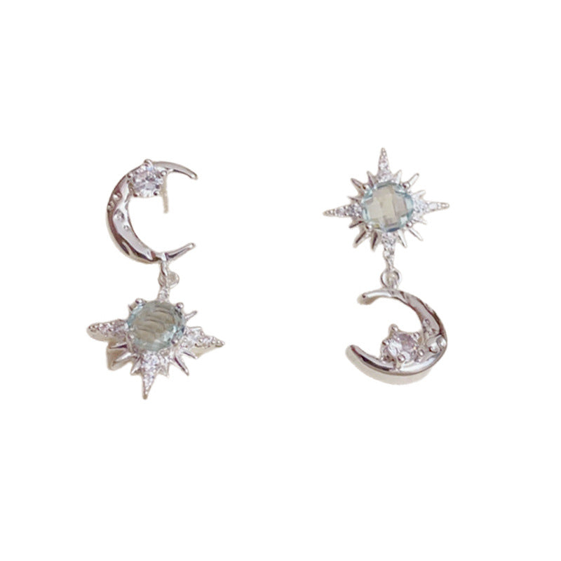 Luxury Asymmetric Star-Moon Tassel Drop Earrings – S925 Silver Needle