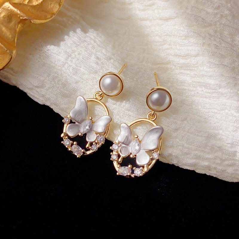 Luxury Zircon Butterfly Oval Drop Earrings – Elegant Design