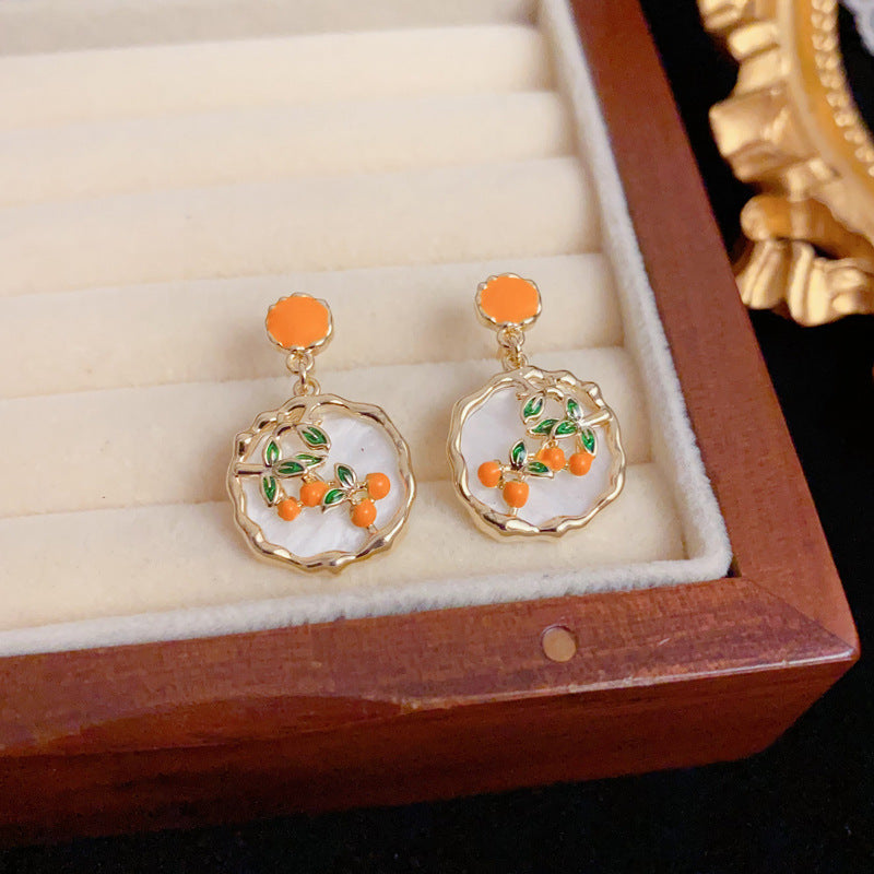 Luxury Persimmon Geometric Drop Gold Earrings – Elegant Design