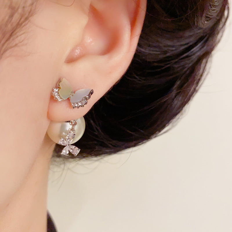 14K Gold Shell Butterfly Pearl Drop Earrings – Sweet Elegant Design