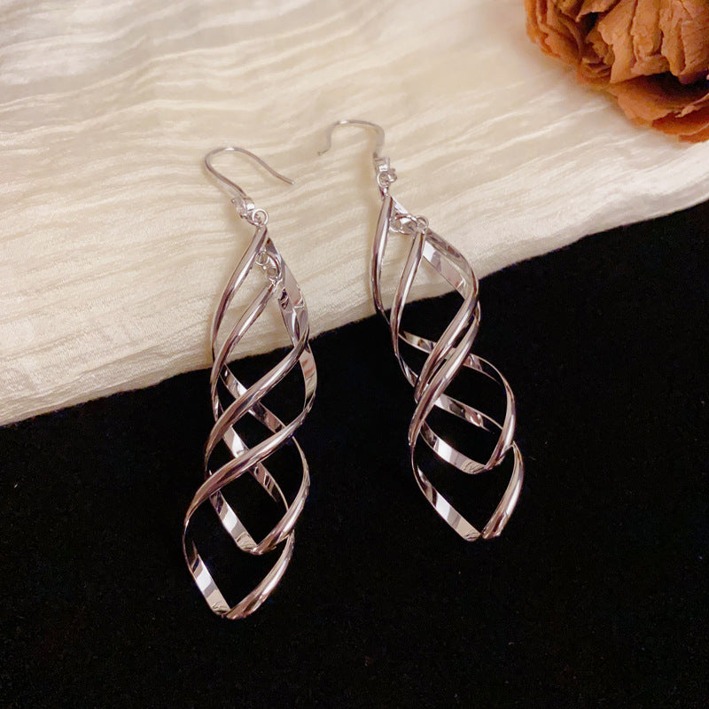 Luxury Metal Double Diamond Tassel Gold Earrings – Geometric Design