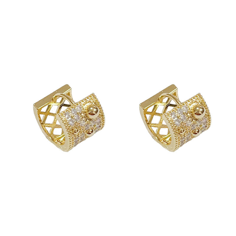 14K Gold-Plated Diamond Square Hollow Hoop Earrings - Retro-Inspired