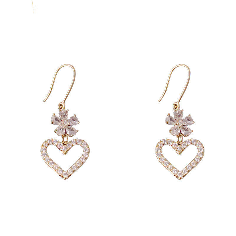 Luxury Zircon Petal Heart Tassel Hook Earrings – Elegant Design