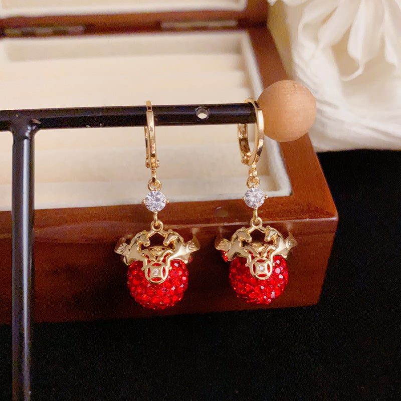 Elegant Horse Red Zircon Ball Tassel Earrings – Zodiac Design
