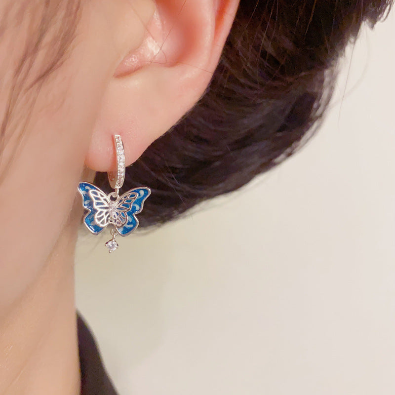 S925 Silver Blue Butterfly Drop Earrings – Elegant Design