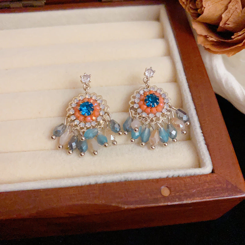 Luxury Zircon Round Crystal Tassel Drop Earrings – Geometric Design