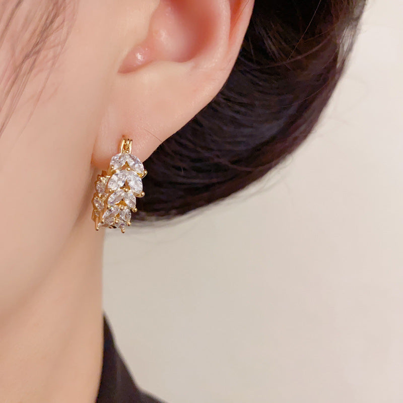 Luxury Zircon Wheat Ear Cuff Earrings – French Minimalist Design