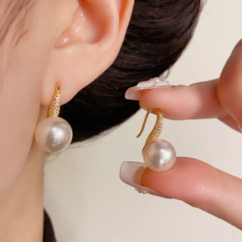 14K Gold-Plated Zircon High Heel Pearl Earrings – Elegant Korean Style