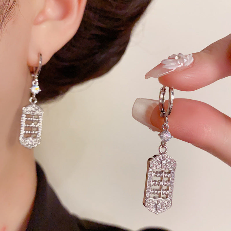 Elegant Zircon Abacus Ear Cuff Earrings – Geometric Design