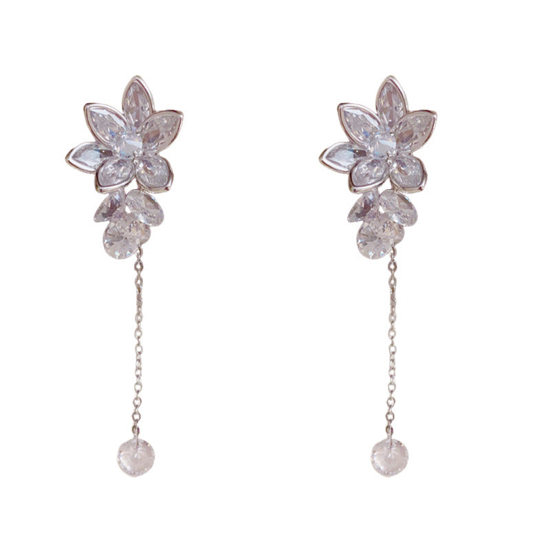 Luxury Zircon Petal Long Tassel Drop Earrings – Elegant Floral Design