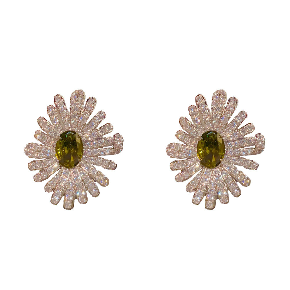 Eaioncol Daisy CZ Stud Earrings 14K Gold Plated Green Purple