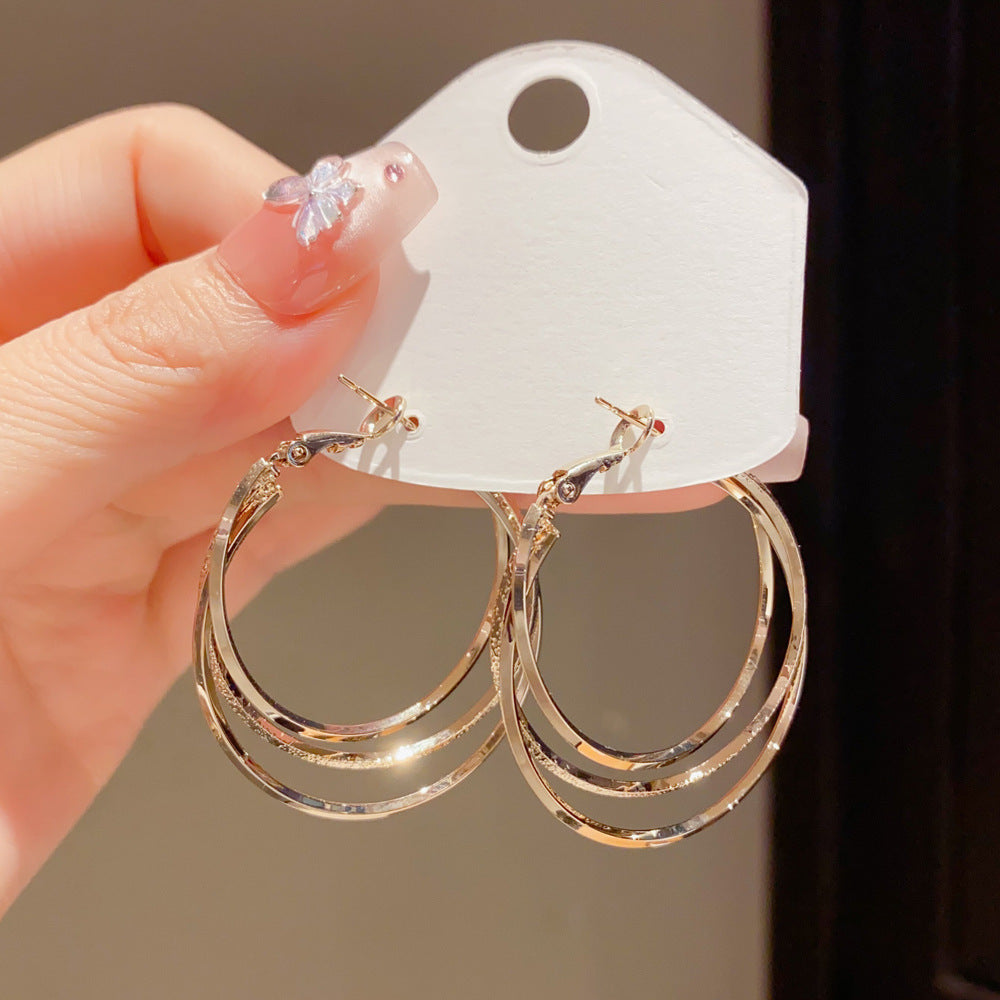 Eaioncol Triple Layer Hoop Earrings Coffee Gold