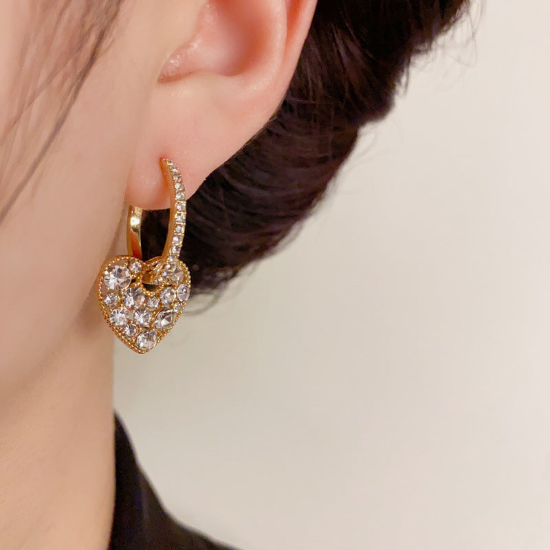14K Gold-Plated Diamond Heart Earrings - Elegant Minimalist Design