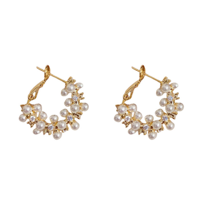 Elegant Zircon Pearl Hoop Earrings – Minimalist Geometric Design