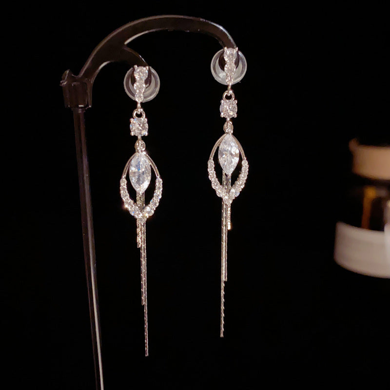 14K Gold-Plated Zircon Waterdrop Long Tassel Earrings - Elegant & Chic