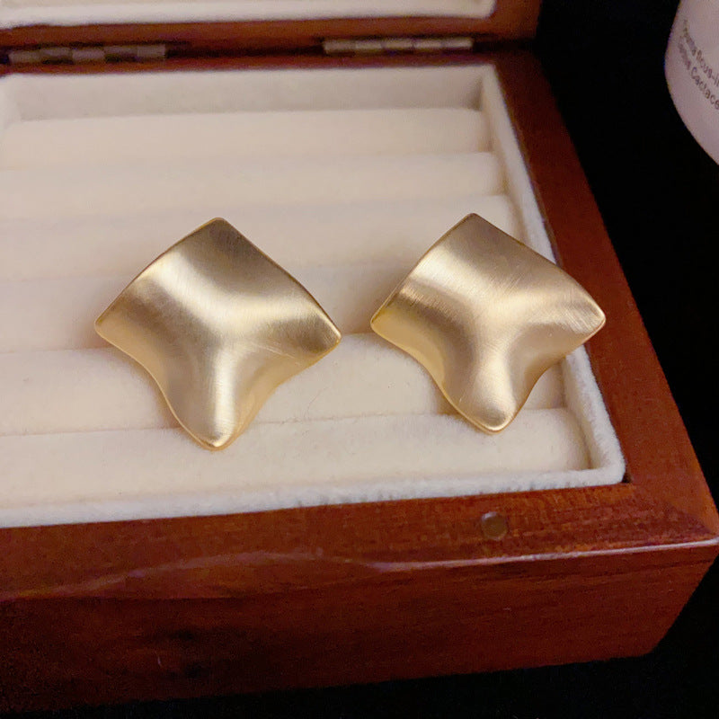 14K Gold-Plated Brushed Metal Diamond-Shaped Earrings - Vintage Chic