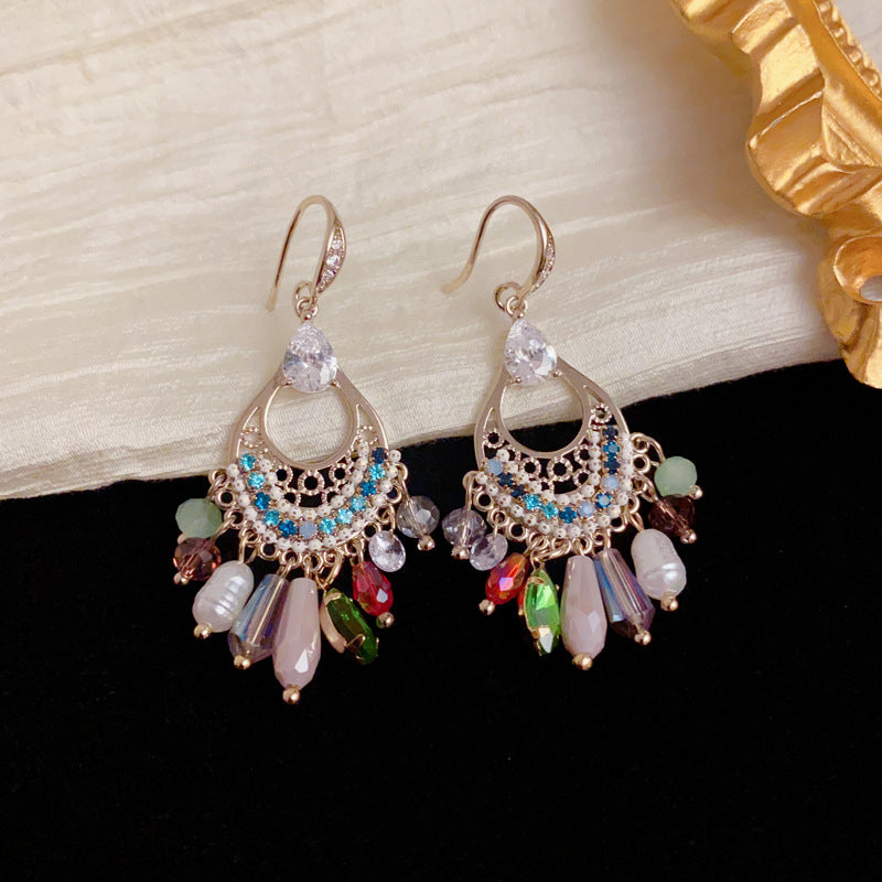 Luxury Teardrop Openwork Tassel Ear Hook Earrings – Elegant Design