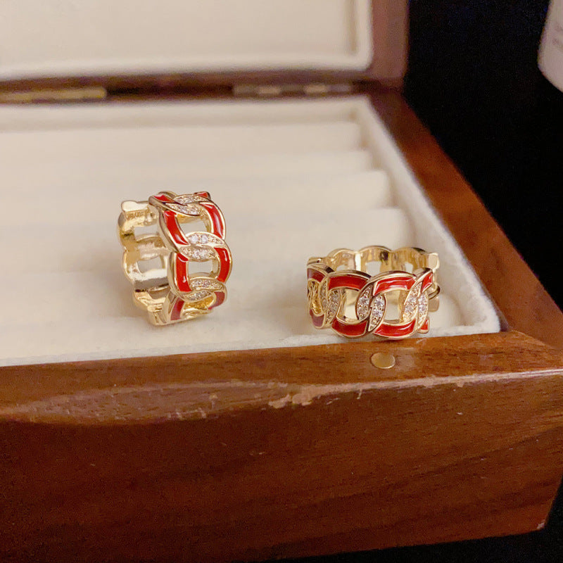 Luxury Zircon & Enamel Chain Earrings – Elegant Minimalist Design