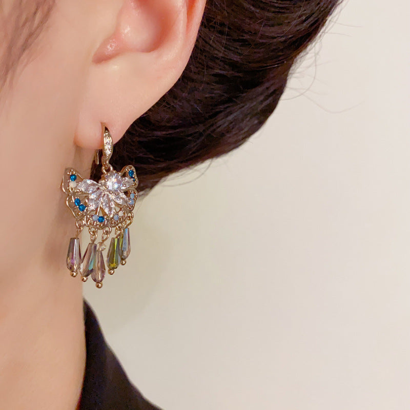 Elegant Coffee Gold Fan-Shaped Tassel Earrings – Geometric Design