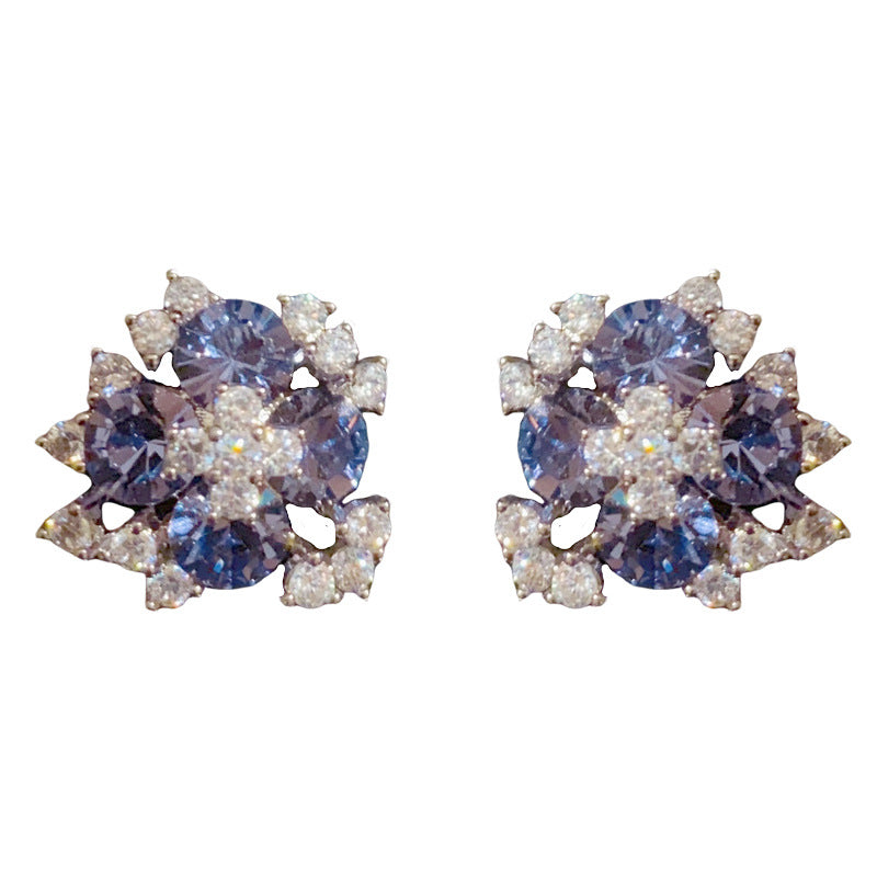 14K Gold-Plated Full Zircon Petal Earrings – Elegant Sparkling Design