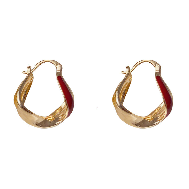 Elegant Enamel Twisted Metal Ear Cuff Earrings – Geometric Design