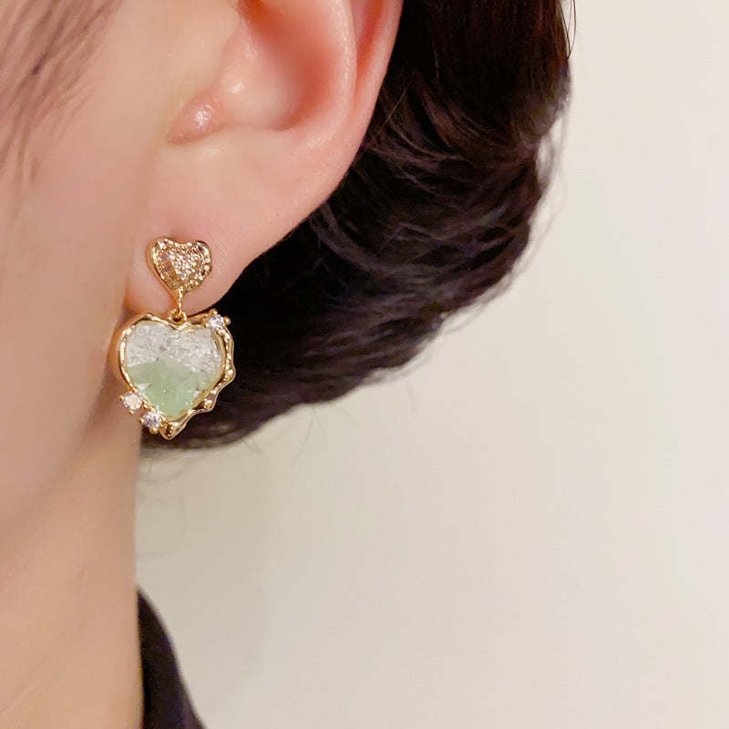 14K Gold-Plated Green Heart Drop Earrings – Sweet & Minimalist Design