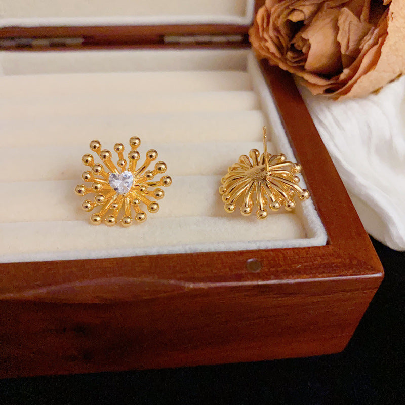 Luxury Zircon Metal Firework Stud Earrings – Geometric Design