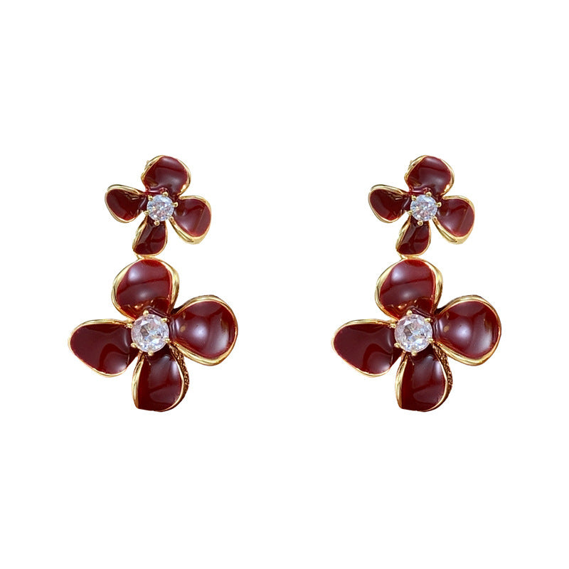 Luxury Enamel Double Petal Tassel Drop Earrings – Floral Design
