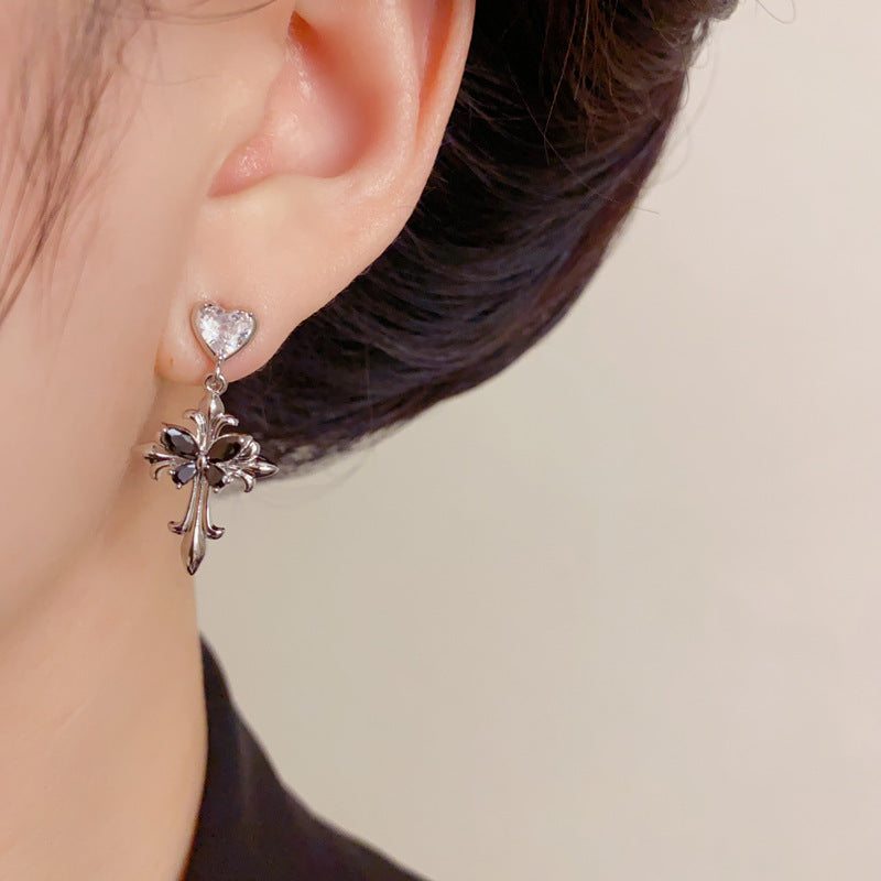 Elegant Zircon Butterfly Cross Drop Earrings – Unique Design