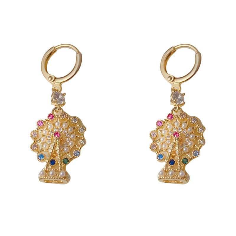 Luxury Full-Zircon Pearl Ferris Wheel Drop Earrings – Geometric Design