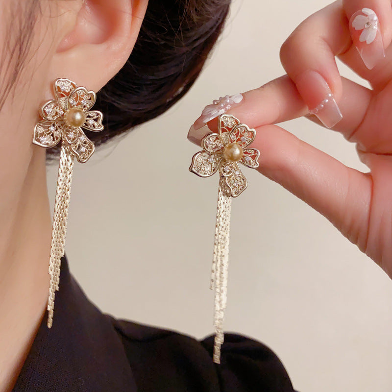 Luxury Hollow Metal Petal Tassel Drop Earrings – Meilard Floral Design