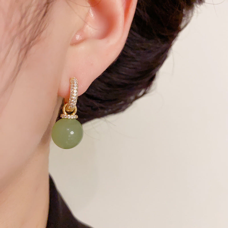 14K Gold Zircon Green Sphere Dual-Wear Earrings - Chic Elegance Design