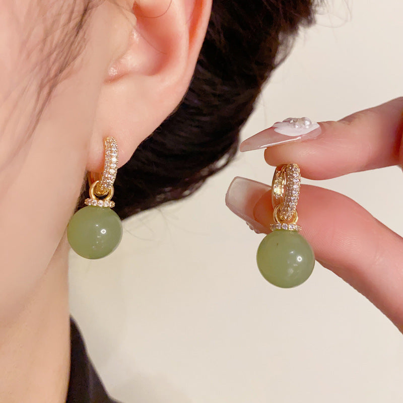 14K Gold Zircon Green Sphere Dual-Wear Earrings - Chic Elegance Design